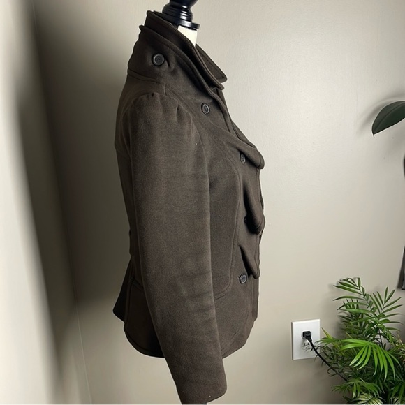 INC | Brown Cotton Ruffle Front Full Zip Up Blazer Jacket Size Medium - Picture 2 of 14